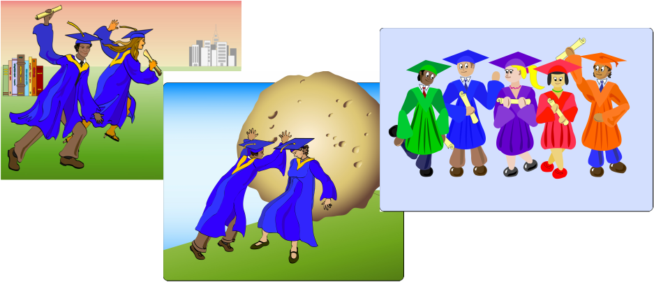 Three vector illustrations with graduation as theme.
